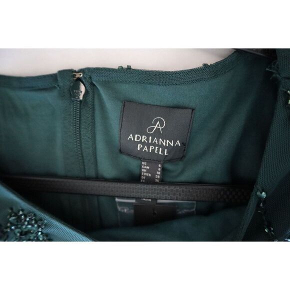 Adrianna Papell Women's Sz 6 Green Beaded Knee-Length Cocktail Party Dress - Picture 4 of 10